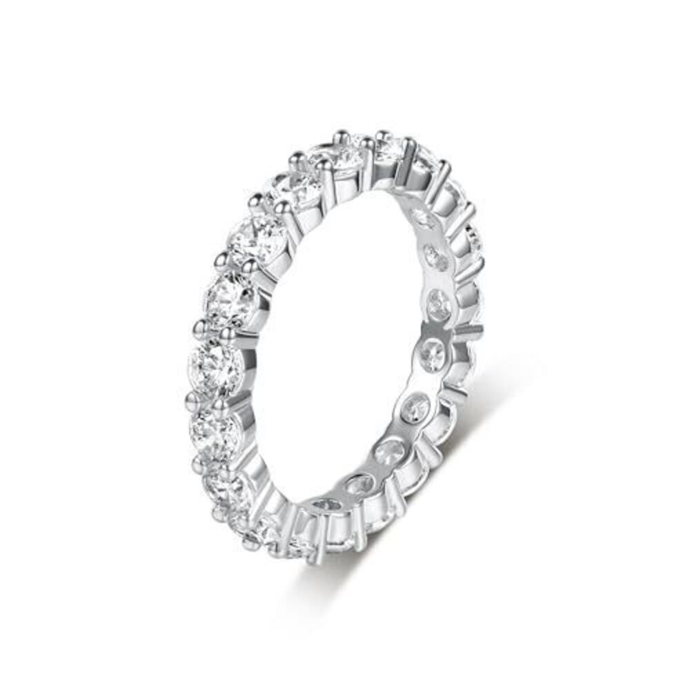 7848 18K White Gold Plated Round-Cut 1 Row Cubic Zirconia All-Around Band